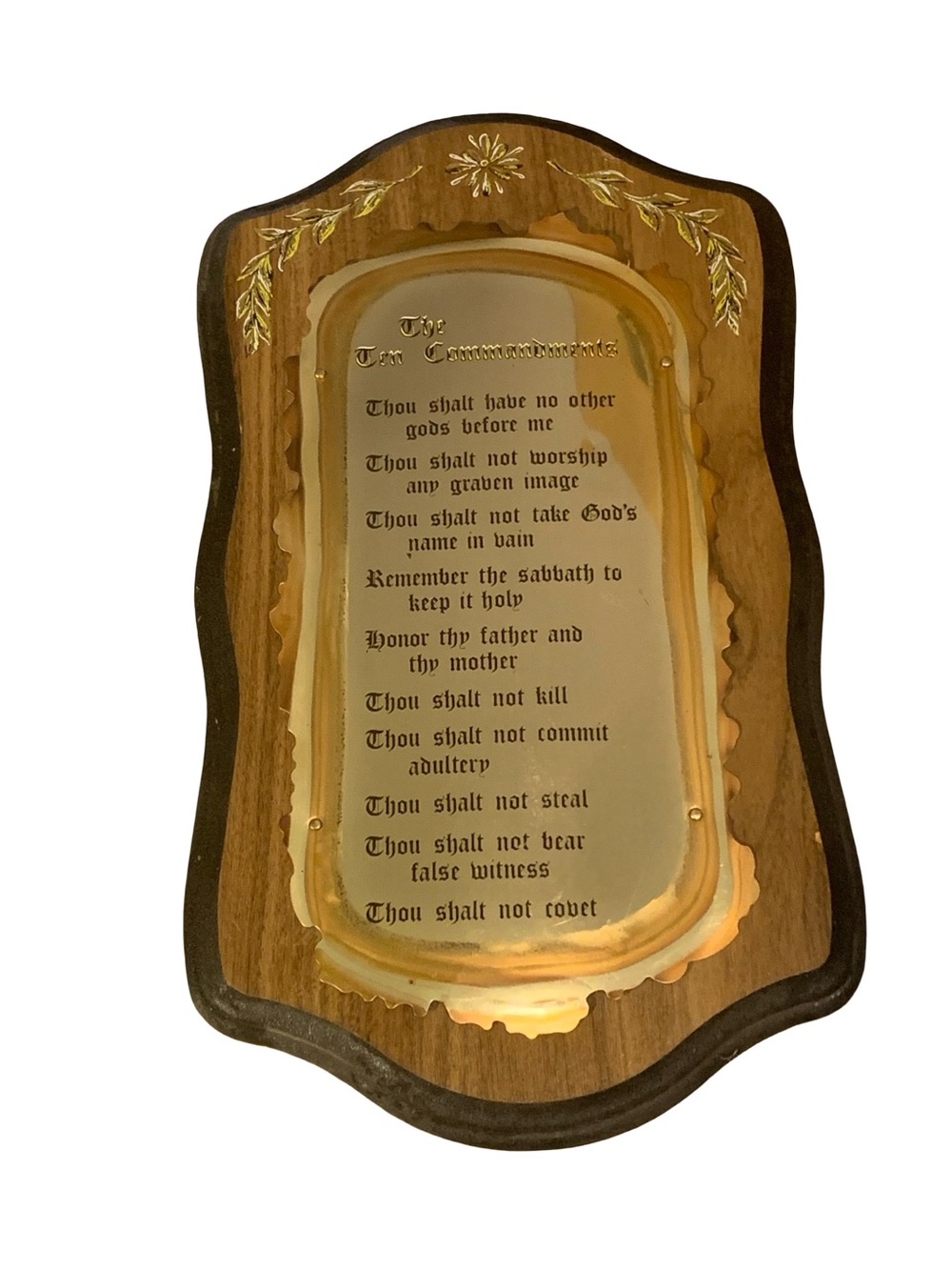 Vintage Home Interiors Homco The Ten Commandments Brass Wood Wall Plaque 10”x18”